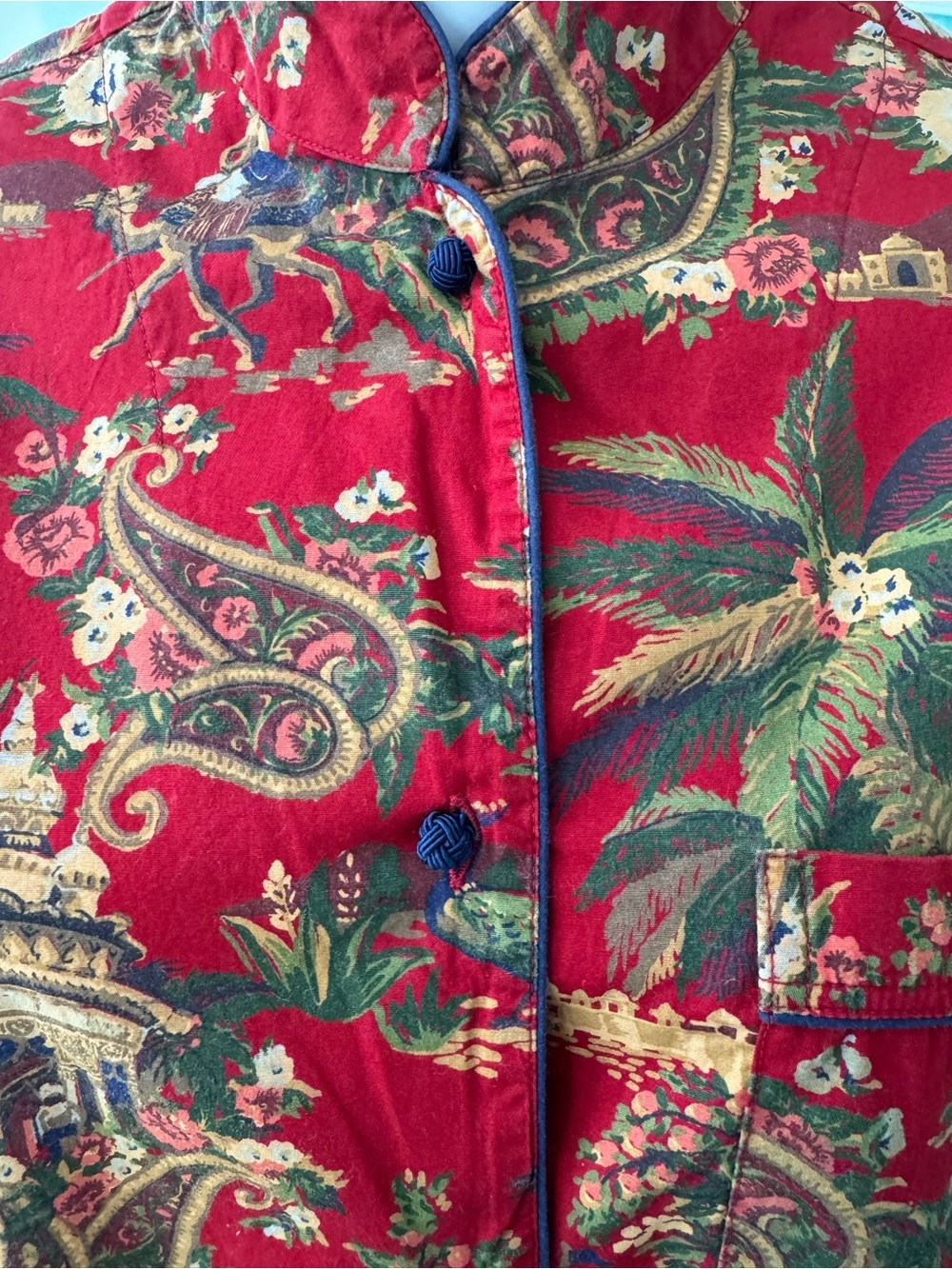 Pottery Barn Red chinoiserie Two-Piece Lounge Pajama Set 100% Cotton M
